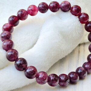Hand Crafted ✦ Garnet Stone Bead Bracelet ✦ Deep Red Stretch Crystal Jewelry OS